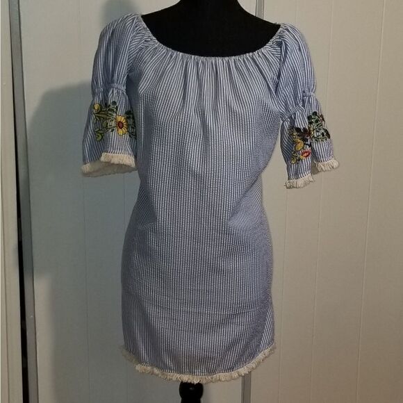 Boho Rebellion company Embroidered Striped short Dress small - Picture 1 of 9